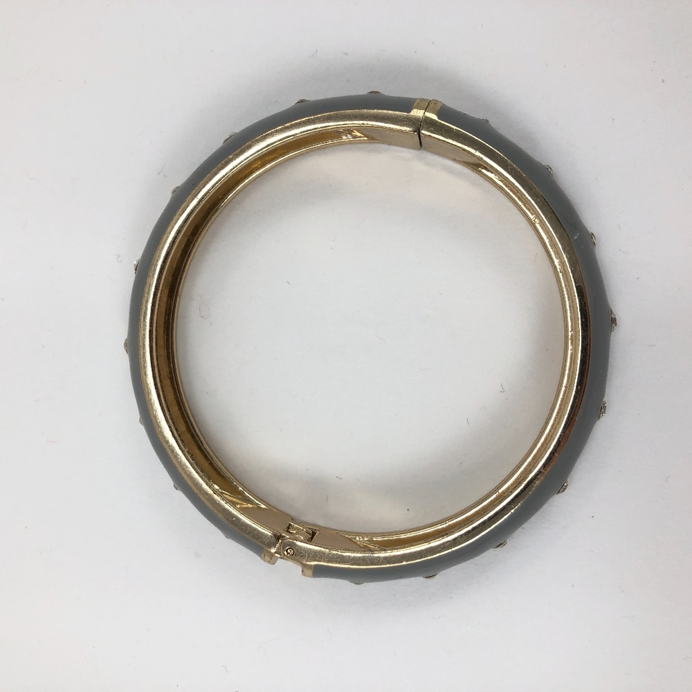 Vintage Rhinestone & Gray Enamel Clamper Bracelet - Picture 5 of 5